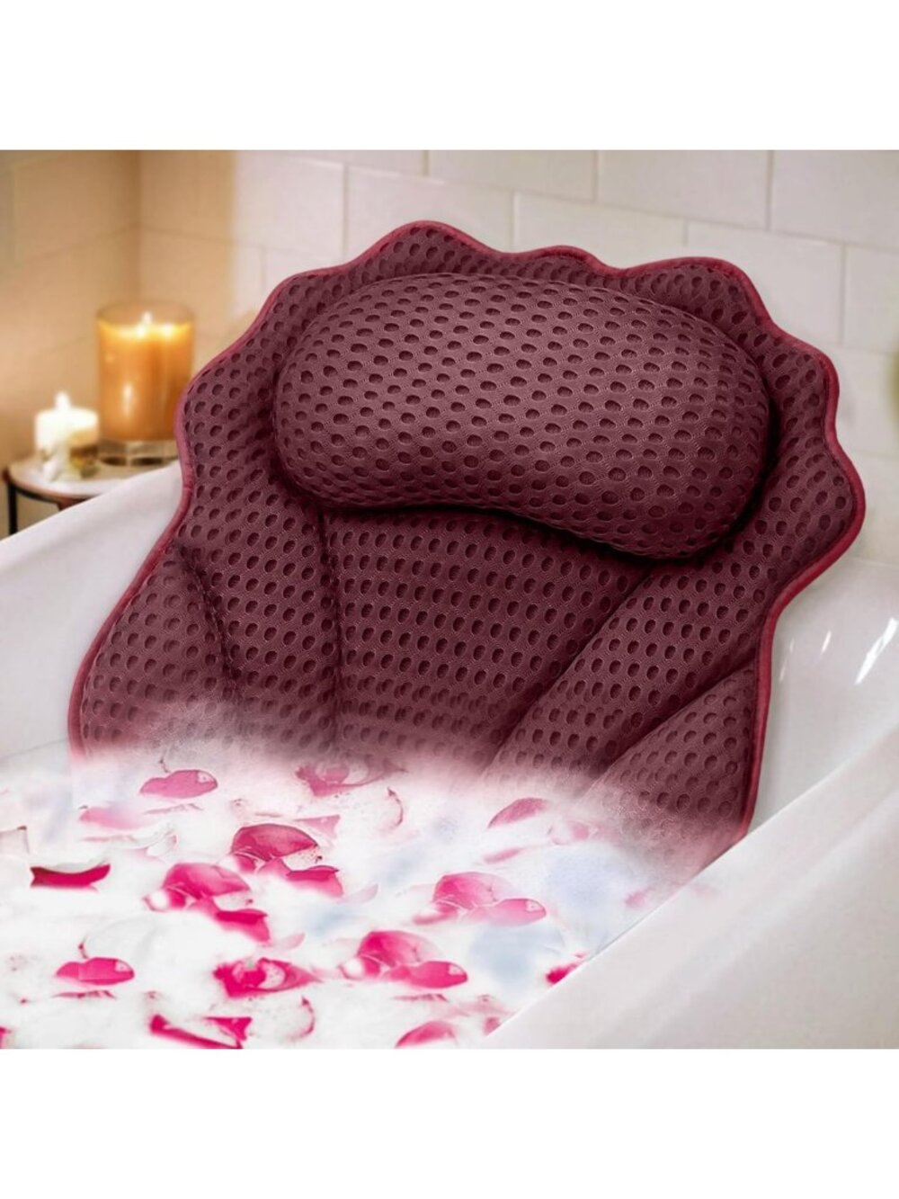 Luxury Ergonomic Bath Pillow for Ultimate Head, Neck & Back Support - 6 Suction
